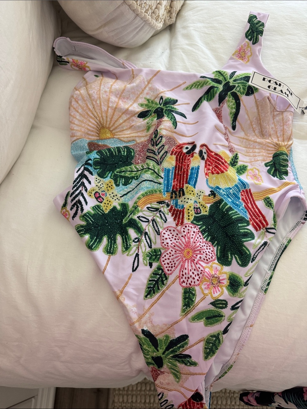 Green Cute Women's One-Piece Palm Tree Parrot Swimsuit